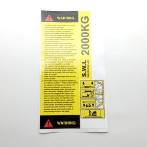 Pallet Truck Warning Instruction Sticker Set – 2000kg