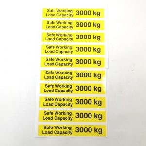 Safe Working Load SWL 3000kg – Pallet Truck Weight Capacity Safety Warning Sticker – x10no.